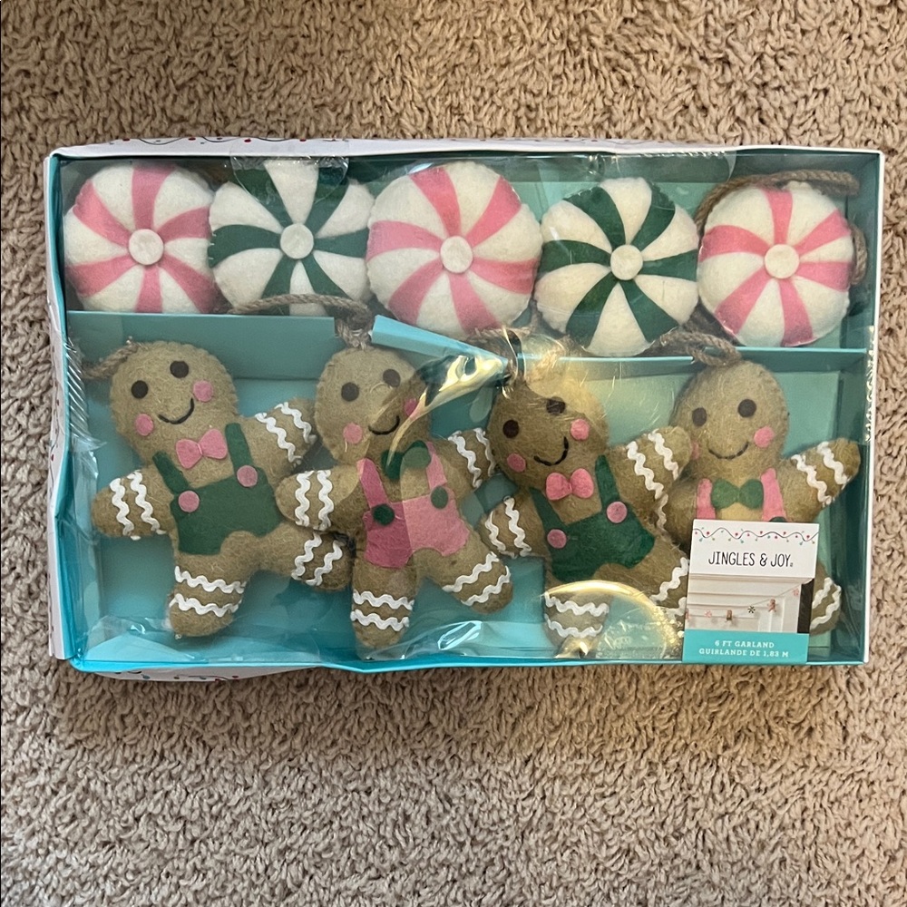 Jingles & Joy Gingerbread Garland with Green and Pink Accents